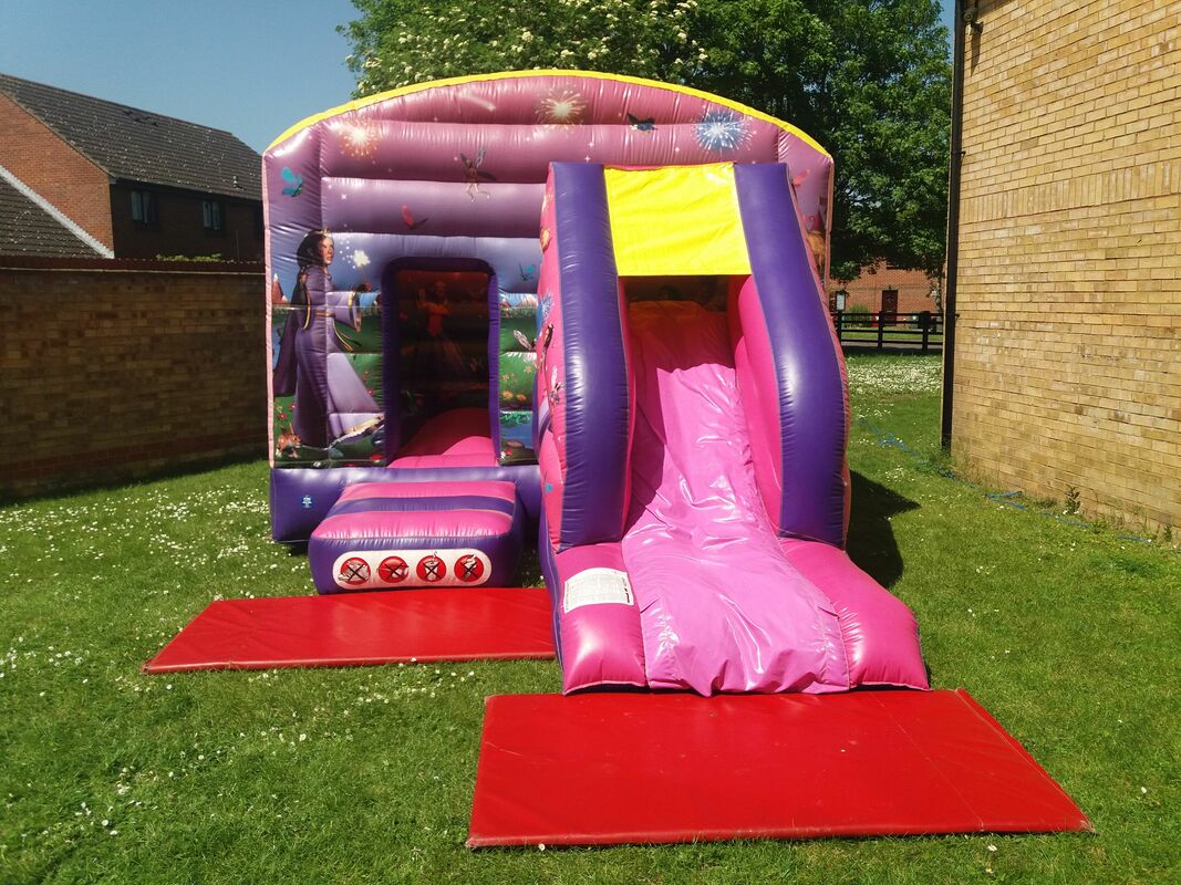 pink princess bouncy castle slide